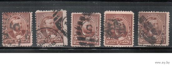 США-1890, (Мих.65), гаш.  , Стандарт, Президенты, Грант, 5 марок-различные гаш.