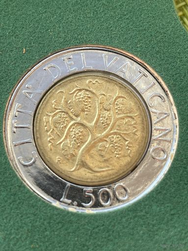 Ватикан 500 лир 1989 г ( из набора , биметалл )