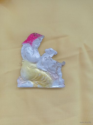 Ёлочная игрушка СССР, Аленушка и братец- Иванушка, козленочек, картонаж. Картонная объемная ёлочная игрушка СССР