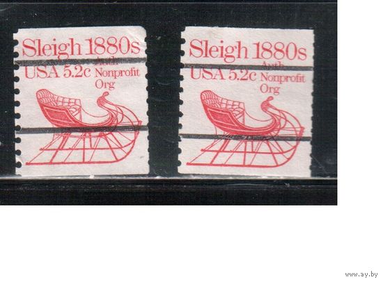 США-1983, (Мих.1614 х+у) , гаш. , Стандарт, Транспорт, Сани(одиночка), 2 типа бумаги(1)