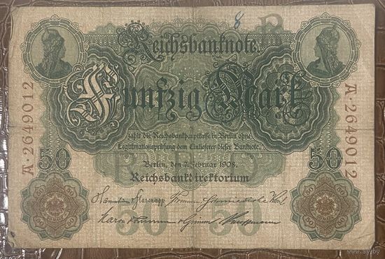 Банкнота 50 марок 1908 год. Германская империя.