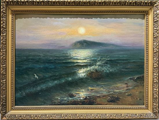 Багрянцев Н.М "Море.Лунная дорожка", картон, масло. Размер с рамой 80х60 см.