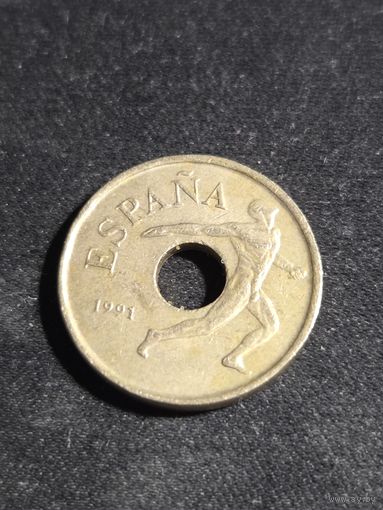 Испания 25 песет 1991 XXV летние Олимпийские Игры Барселона 1992 Эмблема Олимпиады