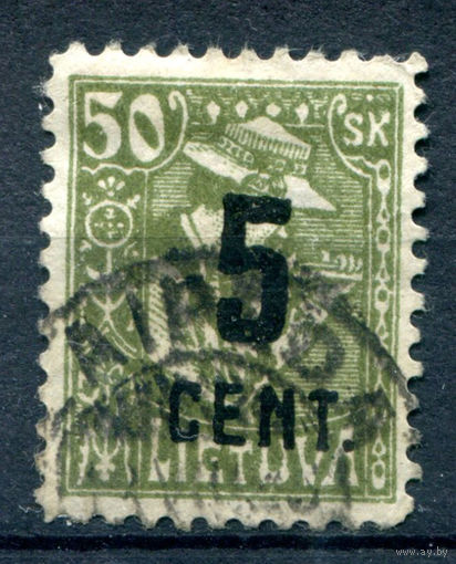 Литва - 1922г. - Жнец, надпечатка 5 cent. на 50 sk - 1 марка - гашёная [Mi 162]. #1-Li-20-A-2