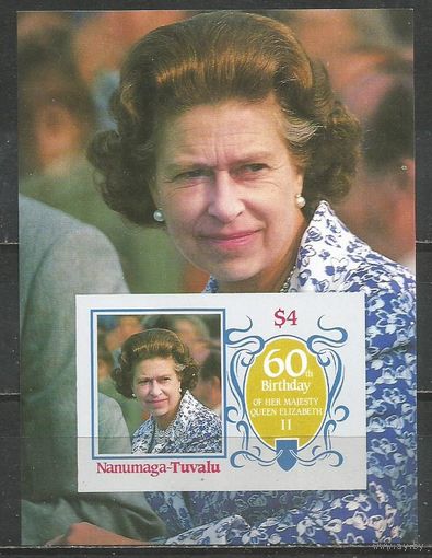 Тувалу(Нунуманга). 60 лет со дня рождения королевы Елизаветы II. 1985г. Mi#Бл75.
