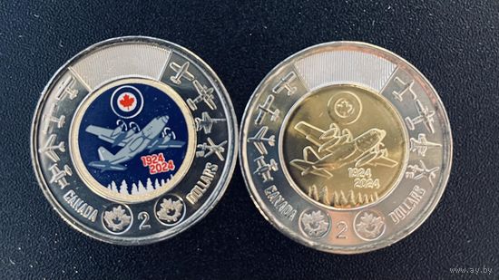 Канада 2 доллара 2024 100 лет ВВС Канады Unc набор 2 монеты