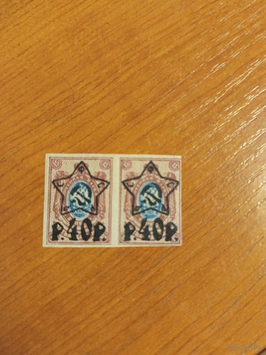 1922 Советская Россия РСФСР литографская надпечатка чистая пара клей MNH** герб (2-8)