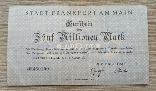 Werty71 Германия 5 миллионов 5000000 марок 1923 Франкфурт на Майне 5 000 000 банкнота гроссгельд