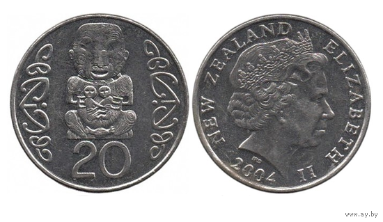 Королевство Новая Зеландия. 20 центов 2004. Пукаки, вождь племени Нгати Вакауэ из Те Арава. Нечастая