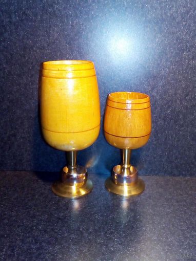 Рюмки свадебные деревянные с золотыми кольцами сувенир СССР