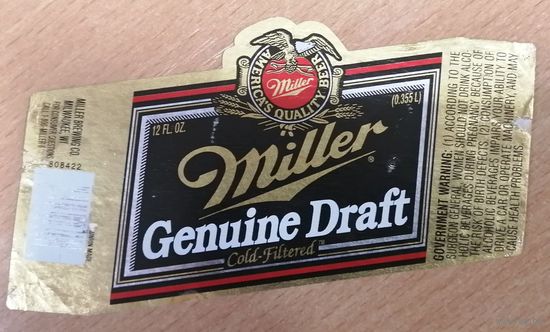 Этикетка пива Miller США б/у М447