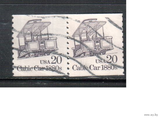США-1988, (Мих.2023),  гаш., Стандарт, Транспорт,Трамвай  (одиночка), пара