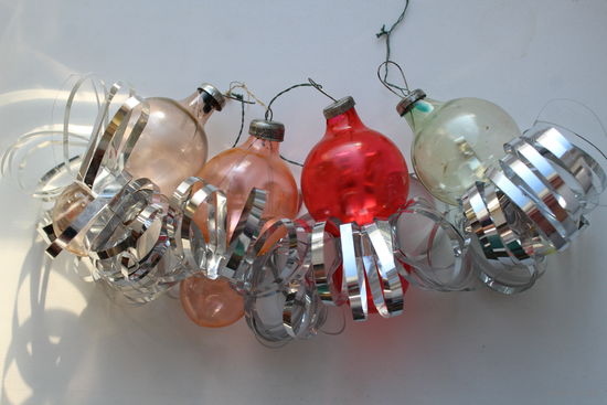 Винтажные стеклянные игрушки "Фонарики" 4 штуки