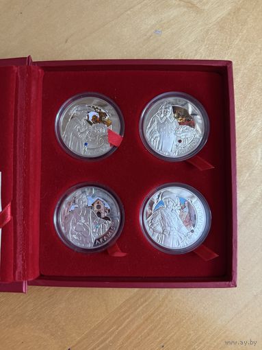 Беларусь 20 рублей 2009 3 Мушкетера Комплект из 4-х монет в футляре Ag925 Серебро