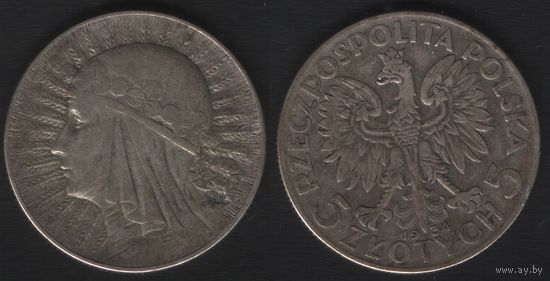 Польша y21 5 злотых 1934 год Ядвига