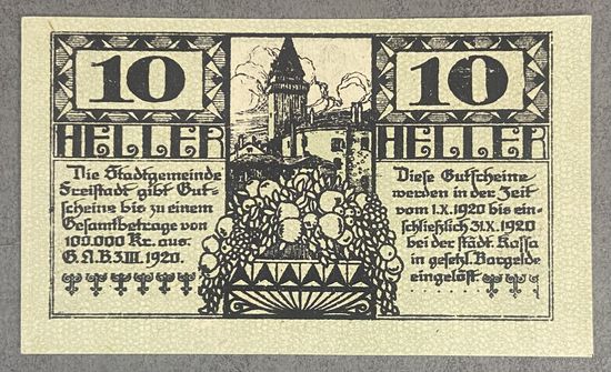 Нотгельд Австрия Фрайштадт, 10 геллеров 1920 год