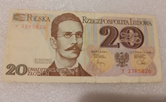 Польша, 20 злотых, 1982 год (однолитерная серия Y)
