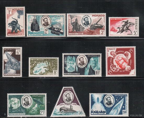 Монако-1955(Мих.512-522)  ** , 50-лет смерти Жюля Верна, Слон,Корабль, Танки, Пушка(полная серия)