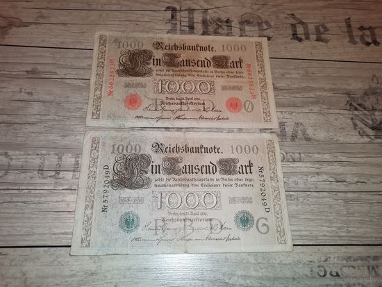 1000 марок 1910 года, красная и зелёная печать.