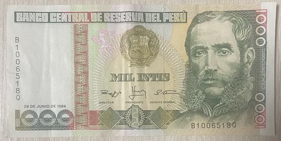 Банкнота. Перу. 1000 инти 1988 год.