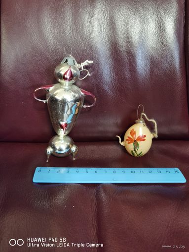 Елочные игрушки СССР самовар и чайник самая привлекательная цена трёхдневный аукцион