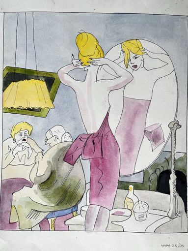 Картина. В.Горяев Оригинал иллюстрации. тушь, акв. 1964г.