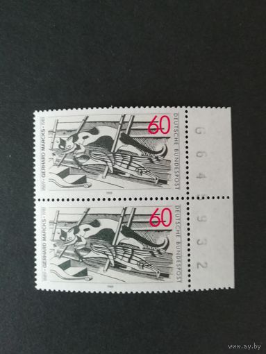 ФРГ 1989 Две марки в сцепке "Живопись. Графика. Герхард Маркс. Кошка на крыше" (чистые**) Mi:1410 каталог 1.30 евро