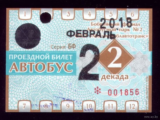 Проездной билет Бобруйск Автобус Февраль 2 декада 2018