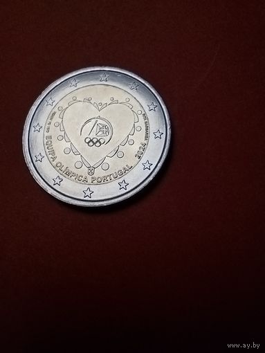 2 евро 2024 Португалия. Юбилейные. Команда Португалии на Олимпийских играх 2024. С рубля. (10) Красивые.