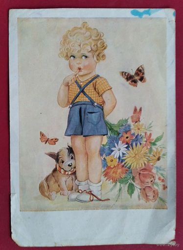 Ребенок с собачкой. Германия. 1946 г. Подписана.