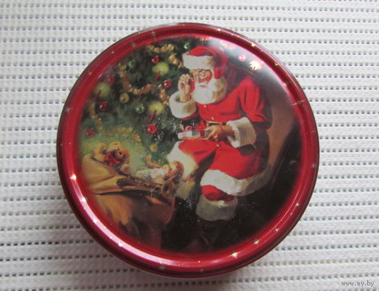 Жестяная банка, Дания, диам. 13 см, Новый год, Санта Клаус