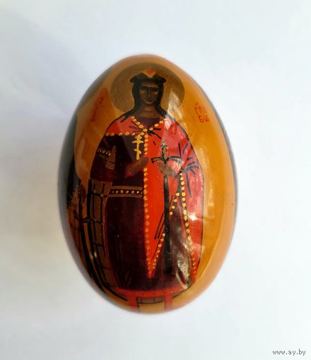 Яйцо пасхальное "Борис и Глеб", лаковая миниатюра.