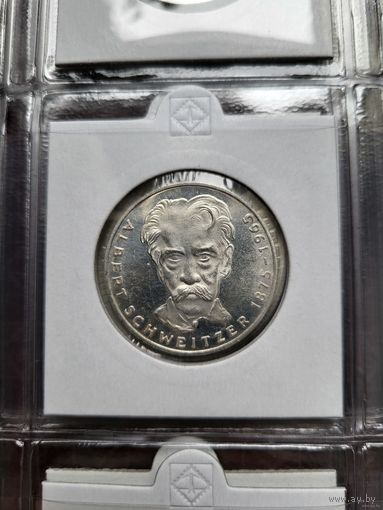 5 марок 1975 G Альберт Швейцер! Штемпель! Серебро 11.2 грамма 625 пробы 0,311 унции! ВОЗМОЖЕН ОБМЕН!