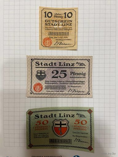 Нотгельд 10-25-50 пфеннигов. Германия. Веймарская республика Линц-0201