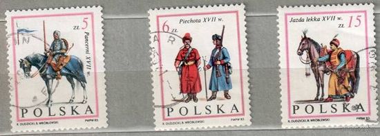 Воины XVII в. 3 марки из серии, 1983г. Война, гаш. Польша.