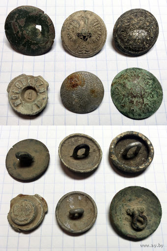 5 пуговиц и 1 пломба (Российская империя; Польская Республика, 1918–1939 гг.).