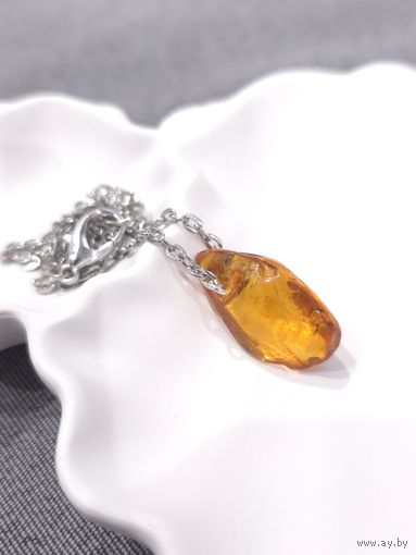 Лот С 1 РУБЛЯ! много лотов! Кулон из натурального янтаря с цепочкой