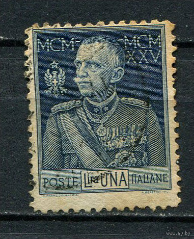 Королевство Италия - 1925/1926 - 25-летие правления Короля Виктора Эммануила III 1L - [Mi.223B] - 1 марка. Гашеная.  (Лот 36DR)
