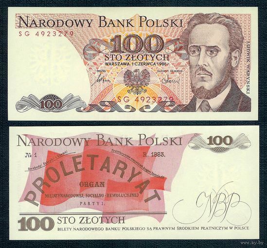 Польша, 100 злотых 1986 год. UNC