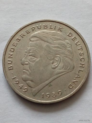 Германия.2 марки 1994 D. Франс Иозеф Штраус.Премьер-министр Баварии (1978-1988).