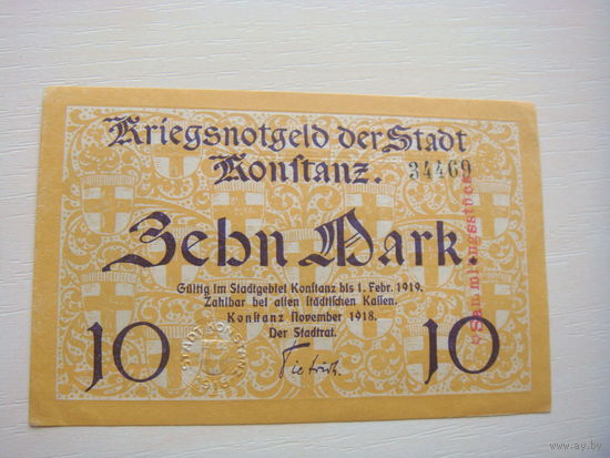 Германия 10 марок 1918 год Констанц