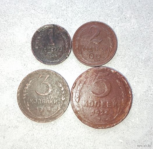 Сборный лот монет СССР 1924 года (всего 4 штуки).