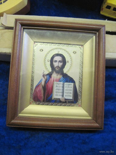 Икона Господь Вседержитель в деревянной раме под стеклом 18х16х3 см.