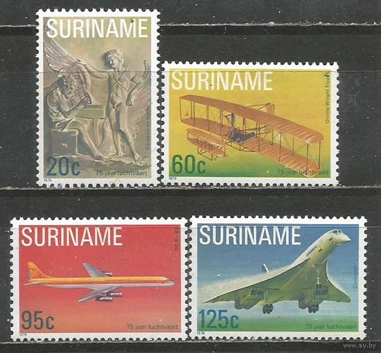 Нидерландский Суринам. 75 лет моторному самолёту. 1978г. Mi#849-52. Серия.
