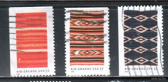 США-2005 (Мих.3954-3956) , гаш., Народное творчество, Текстиль, 3 марки