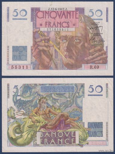 Франция, 50 франков 1947 г., P-127b (J, математик Урбен Леверье), VF-