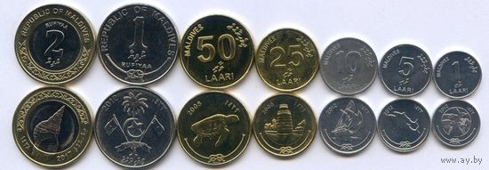 Мальдивы НАБОР 7 монет  2008-2017 UNC