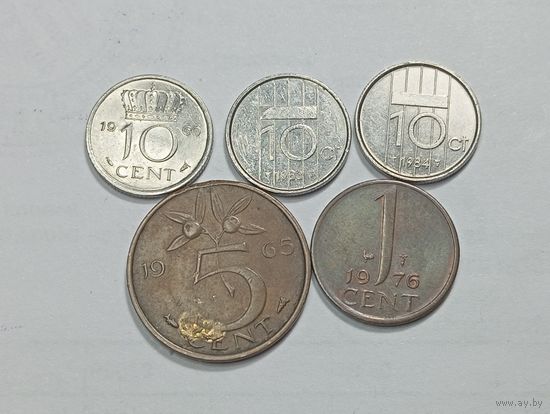 Недерланды 10 центов 1960,1983,1984 года , 5 центов 1963 и 1 цент 1976 года .