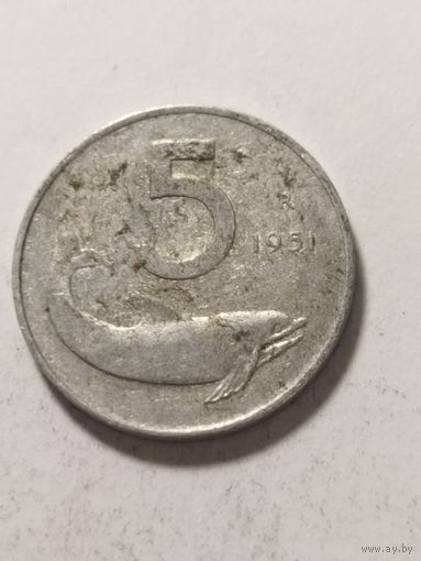 Италия 5 лир 1951