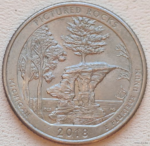 США 25 центов (квотер) 2018 P Pictured Rocks Michigan